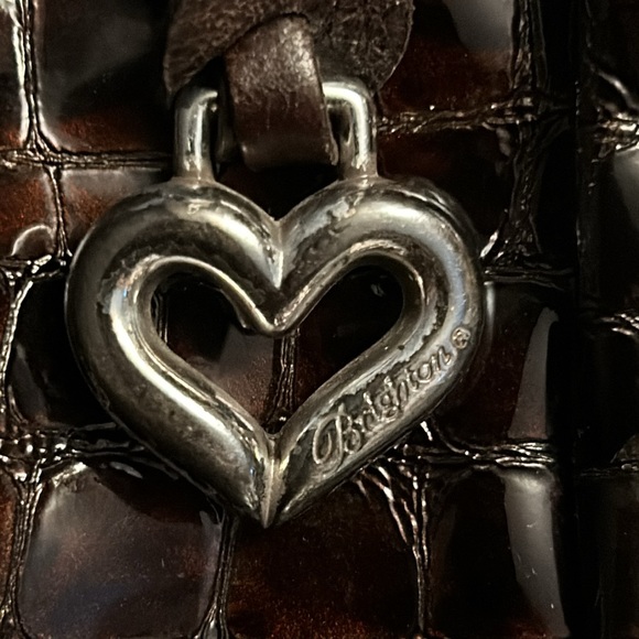 Brighton Patent Crocodile Vintage Croc Embossed Purse Brown Leather Shoulder Bag - Picture 4 of 14